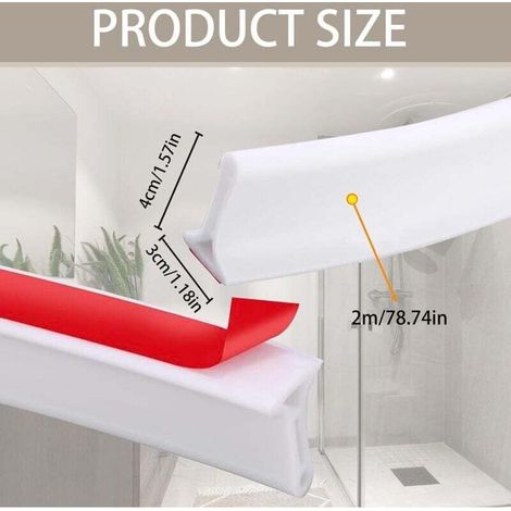 Bande de seuil de douche en silicone, cloison de douche, bande étanche auto-adhésive, utilisée pour séparer l'eau et la maintenir à l'intérieur du seuil sur 2 mètres (blanc). (1/3)