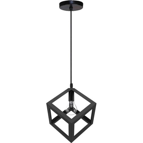Lampadario da soffitto pendente a sospensione a forma di cubo 3d stile geometrico portalampada e27 Nero (1/5)