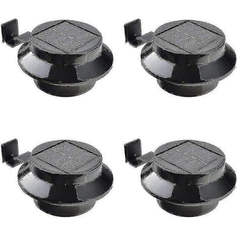 Lot de 4 lampes solaires LED pour gouttières - Veilleuses solaires blanches/noires, appliques murales, lampes de clôture, éclairage d'avant-toit, blanc nacré