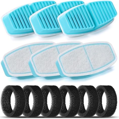 6 filtres charbon + 6 éponges, multi-filtration cheveux/flottants, pour fontaine 3,2 L (1/4)