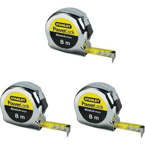 Stanley 0-33-527 Metric Only Powerlock Tape Measure 8m Triple Pack STA033527
