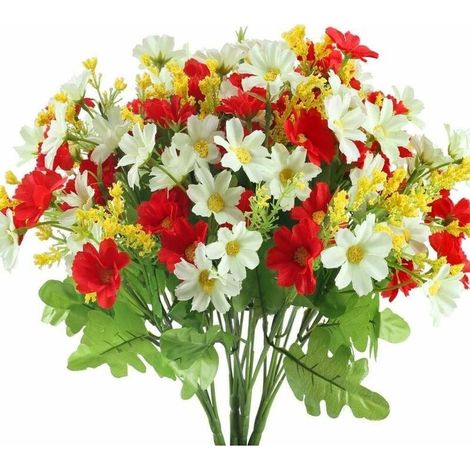 4 Bouquet De Bouquet De Fleurs Artificielles 28 Têtes, Mignon Faux Marguerite Fleur Pour Usage Extérieur Mariage Maison Jardin Décor (Rouge) (1/5)