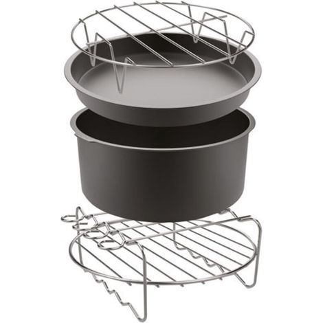 Accessoires pour friteuse à air Easy Fry XXL – Lot de 4 pièces – Moule à gâteau, plaque à pizza, porte-brochette, support inox – Compatible 8 couverts