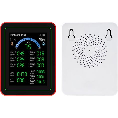 Eosnow Luftqualitätsmessgerät, 18-in-1, CO2, TVOC, HCHO, PM2,5, PM10, Temperatur-Feuchtigkeitserkennungstester, batteriebetriebener Datenspeicher für den Innenbereich