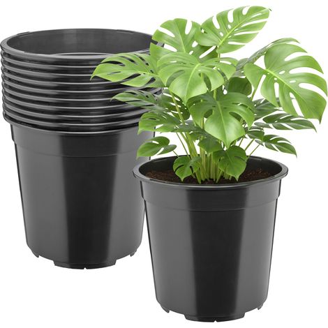 Garronda Pot de Fleur Rond Haut Plastique Ø24 x 22 cm (7L) - Lot 10 Godets Semis Pot Culture Profond Drainage Résistants Intempéries pour Plantes Pépinière Jardin Serre Intérieur Extérieur GD-0203