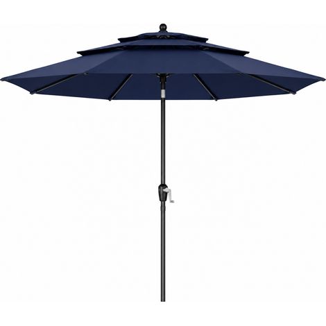 Parasol de terrasse 3 m bleu marine, inclinable automatiquement, structure aluminium et toit ventilé 3 niveaux, sans pied inclus (1/5)