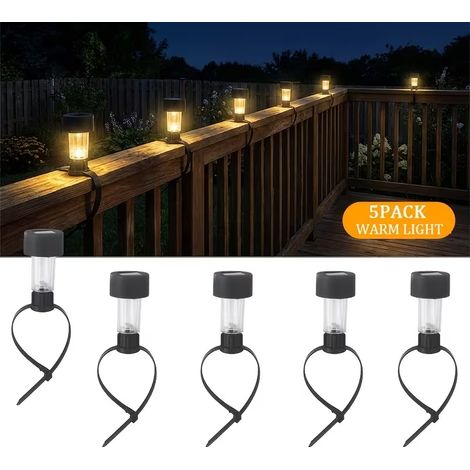 Lot de 5 guirlandes lumineuses LED solaires à attaches, avec cache-ampoules transparents cristal pour la décoration extérieure de jardins et terrasses (lumière chaude) (1/5)