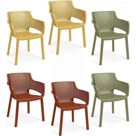 set 6 sedie impilabili keter "elisa" in polipropilene 2 verde, 2 rosso, 2 giallo 61x54,5x79 cm