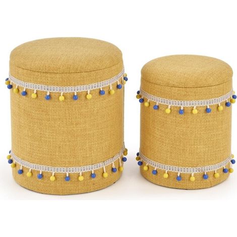 Conjunto de pufs Houston 1155, Amarillo, 44x0x0cm, Diámetro: 38, Tapiz, 0, Caja de almacenamiento