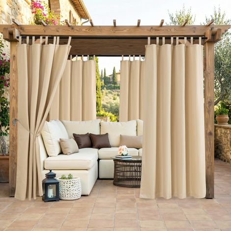 Rideau d'extérieur avec fermeture - 255 x 215 cm - Beige - Extra large - Imperméable - Protection solaire - Coupe-vent - Brise-vue latéral - Sans perçage - Pour balcon, terrasse (1/5)