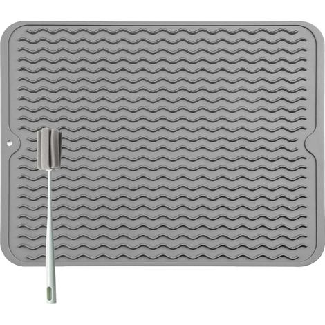 Grand Tapis Egouttoir Vaisselle - Évier Épais pour Un Séchage Rapide, 40 x 30 cm de avec Éponge Brosse, sans BPA, Égouttoir à Pliable Antidérapant Gris 40x30'Gris 40x30 cm'Gris'40x30 cm