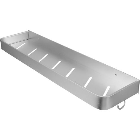 Étagère murale de salle de bain en aluminium, étagère de douche à un niveau, porte-shampoing, étagère de rangement 50 cm avec crochets (1/5)