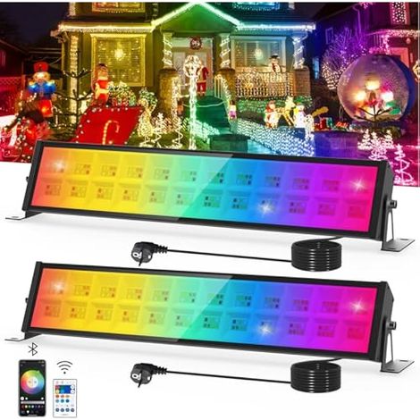 Projecteur RGB LED Extérieur 72W, Barre Lumineuse avec Application Bluetooth et Télécommande, Étanche IP65 Lumière Extérieure LED, Lampe Changeant de Couleur pour Fête, Jardin, Patio, 2 Pièces (1/3)