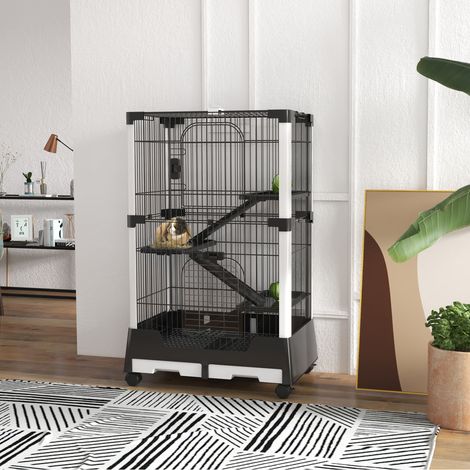 Jaula para Animales Pequeños con Ruedas 114x75x50 cm Valla para Mascotas con 3 Plataformas 3 Rampas Bandejas Extraíbles (1/5)