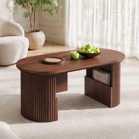 Mesa de centro ovalada 105 x 50 x 46,5 cm en MDF color nogal DESVIAE (1/5)