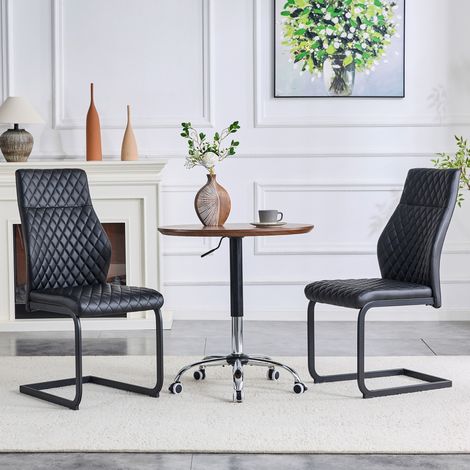 Lot de 2 chaises de salle à manger avec dossier haut et assise rembourrée, cadre en métal, noir