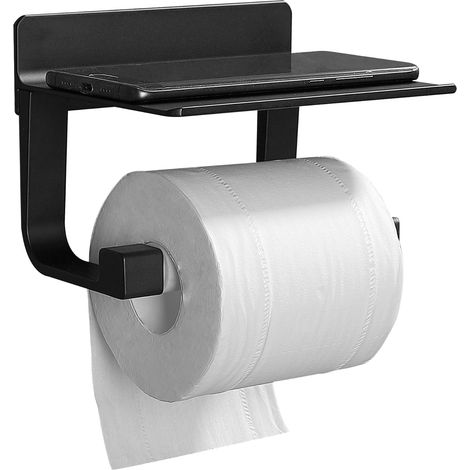Porte Papier Toilette Aluminium Support Papier Toilette Antirouille Derouleur Papier WC Mural sans Percage Porte Rouleau Papier WC Salle De Bain Noir