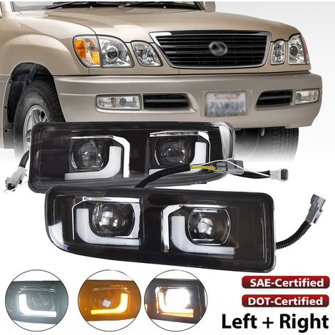Paire de feux antibrouillard avant LED avec lentille + feux de jour DRL et clignotant pour Lexus LX470 1998 à 2007 Certifié DOT & SAE, ensemble gauche + droit, bloc multifonction étanche pour SUV tou (1/4)