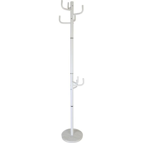 Relaxdays freestanding coat stand, 8 hooks, iron frame, for jackets, coats, hats, HWD: 176 x 30 x 30 cm, white