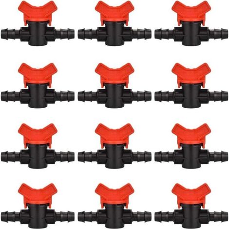 Lot de 12 Robinets Jardin Plastique Noir/Rouge Raccord Tuyau Irrigation 16mm Vanne Arrêt Extérieure Contrôle Eau (1/5)