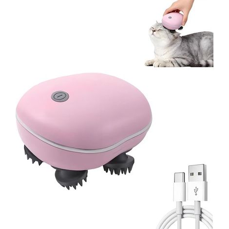 Elektrisches Katzen- und Hundemassagegerät, 11 x 9,5 x 7 cm, rosa, mit 4 Massageköpfen zur Entspannung (1/5)