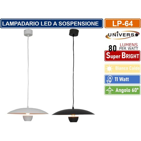 LAMPADARIO LED A SOSPENSIONE MODERNO 11W 880 LUMEN COLORE BIANCO - NERO IP20 - Colore: Nero (1/5)
