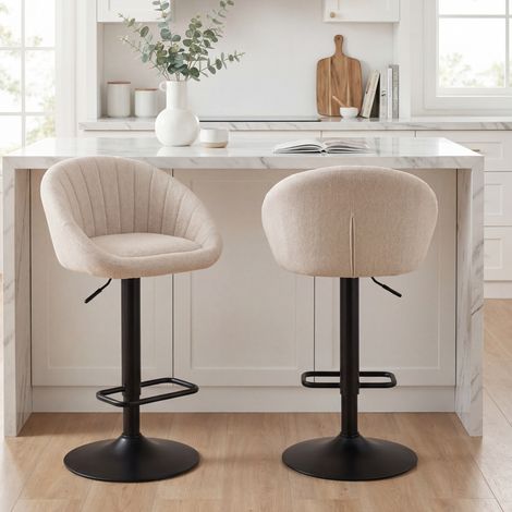 Wahson Tabouret de Bar en Tissu, Chaise de bar Lot de 2 Chaise Haute Cuisine Réglable Tabouret pour Bar/Cuisine, Beige
