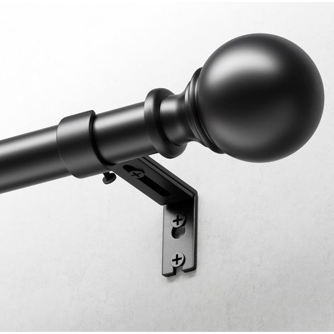 1 - Tringle à Rideaux - Support de Rideau - Extensible 80-305 cm - Installation Murale ou Plafond - Embouts Ronds - Pour Salon et Chambre - Noir - 25 mm (1/5)