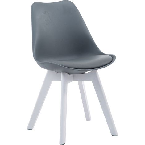 Sedia per sala da pranzo x1 design scandinavo in PVC e plastica grigia e base a 4 gambe in legno bianco 100003306