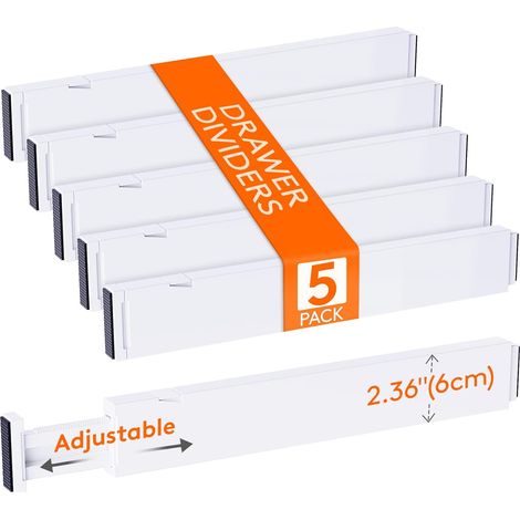 Lot de 5 Séparateurs de tiroirs, Organisateur ajustable 40-56 cm, Rangement cuisine salle de bain bureau