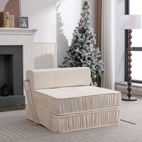 White Folding Sofa , Futon Sleeper Chair, Convertible Chair Floor Couch & Sleeping Mattress for Living Room, Guest Room, Home Office, Apartment, Small space, Removable Back Cushio