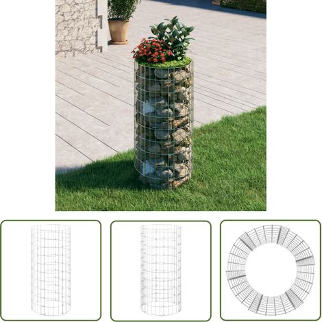 The Living Store Poteau à gabion circulaire Acier galvanisé Ø50x100 cm - Clôture Ronde - Gabion Rond - Bordure Jardin - Panneau Décoratif - Jardinière Métallique (1/5)