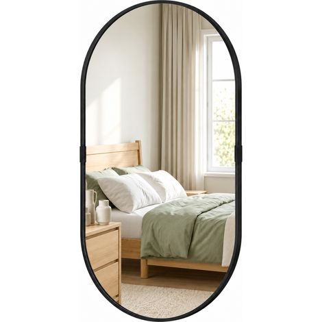 Miroir mural - HOMCOM - verre trempé et cadre en aluminium - pour chambre, salon, couloir - 60 x 90 cm - noir (1/5)