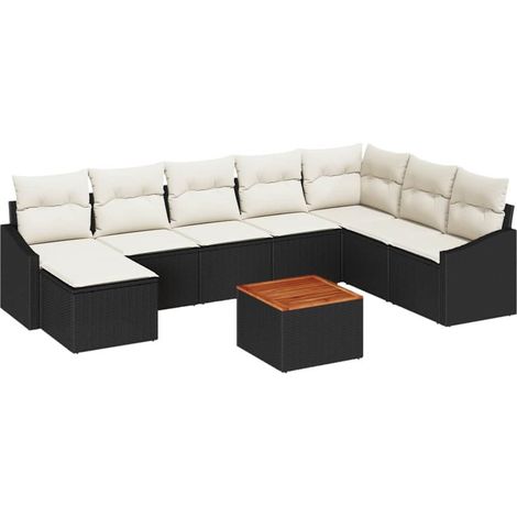 Garden Sofa Set with Storage 9 pcs Black and Cream Poly Rattan vidaXL