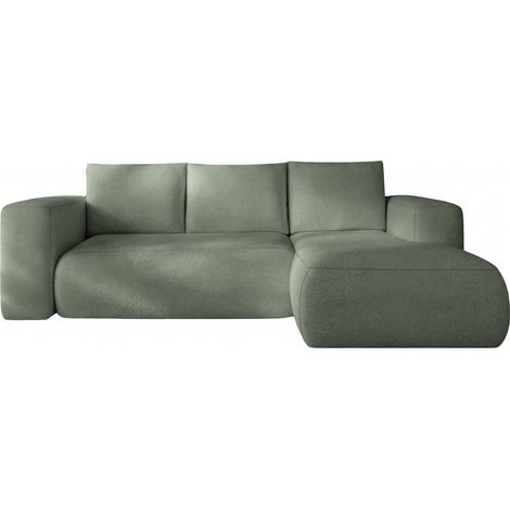ARIEL - Canapé d'angle tissu bouclette 4 places Vert Gauche (1/5)