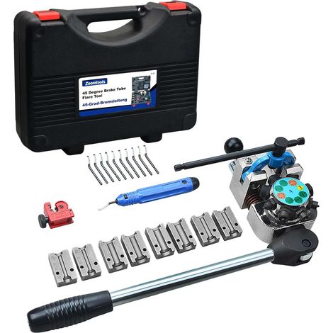 Kit de herramientas para abocardar líneas de freno, abocardados simples, dobles y de burbuja a 37° y 45°, para tubos de 4,75/6,35/8/9,5 mm (3/16" 1/4" 5/16" 3/8") (45°) (1/5)