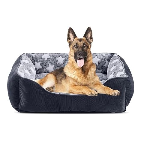 Panier Chien Grande Taille, Lit Chien Lavable, 89x63x23cm Panier Chien Doux, Lit Chien Antidérapant, Motif Étoilé, Rembourrage Épais pour Grande Chiens (1/5)