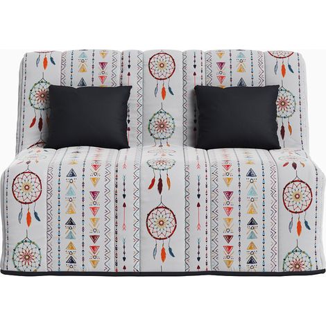 Banquette convertible GAIA BZ , couchage 160x200, avec 2 coussins OFFERTS, Blanc à motifs (1/3)