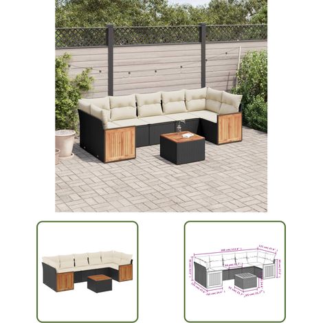 The Living Store Salon de jardin 8 pcs avec coussins noir résine tressée - Ensemble Salon De Jardin - Meuble Extérieur - Jardin Design - Mobilier De Jardin - Chaise Longue (1/3)