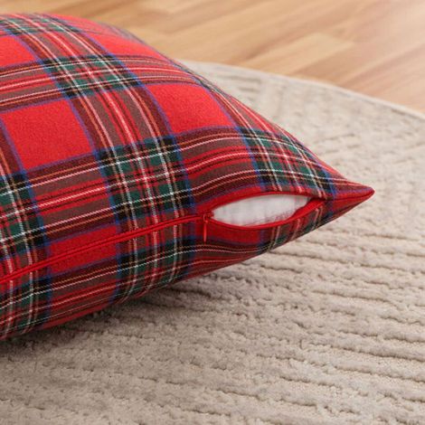 Housse De Coussin - Noël Tartan - 45x45 Cm - Coton Polyester - 2 Pièces (1/4)