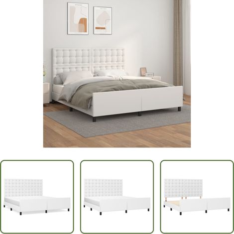 Tête de lit réglable - Cadre de lit sans matelas blanc 160x200 cm similicuir (1/5)