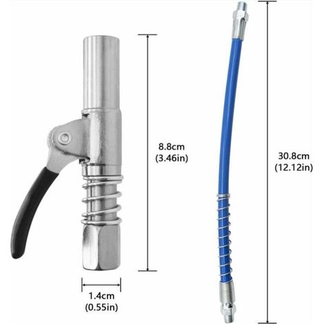 Raccord de Pistolet à Graisse,G Coupler Embout Pompe à Graisse Original,Facile à Presser,Coupleur de Pistolet à Graisse Graisseur Haute Pression,avec Tuyau Flexible (A)