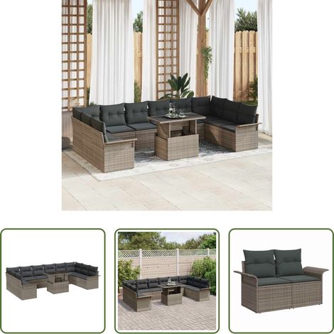 vidaXL Poly-Rattan - Sofa Set mit Kissen 11 pcs Grau Poly-Rattan (1/5)