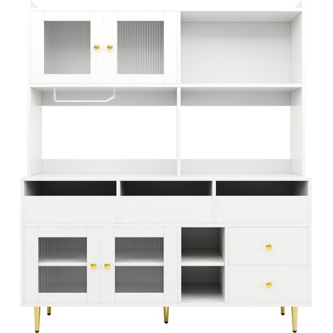Aparador alto de comedor 145x39x171 cm con puertas de vidrio acanalado y botellero HOMVRA (1/5)