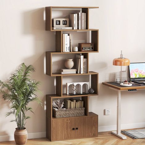 Industrial S-Shaped 6-Tier Bookcase with Cabinet (1/5)