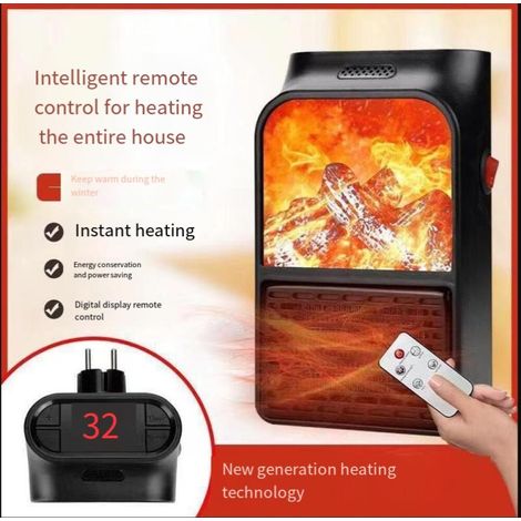 Steckdosen-Heizgerät für den Innenbereich, kleines tragbares 800-W-Elektroheizgerät mit realistischer 3D-Flamme, Thermostat und PTC-Keramik-Heizelement
