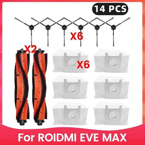 Lot de 3 brosses latérales et sac à poussière pour robot aspirateur EVE MAX, pièces détachées compatibles, accessoires de remplacement efficaces (1/5)