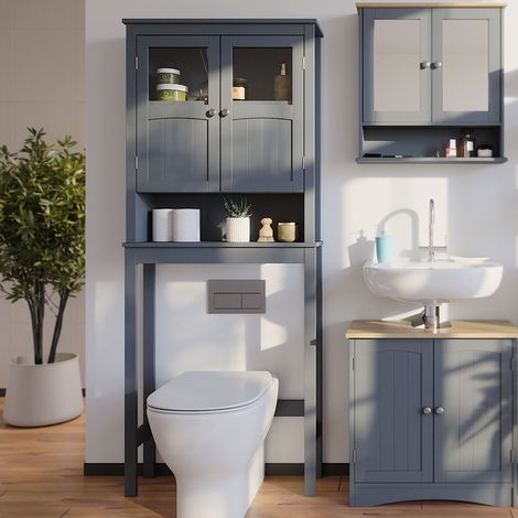 Armoire de toilette Bianco, Gris, 69x171cm, Vicco