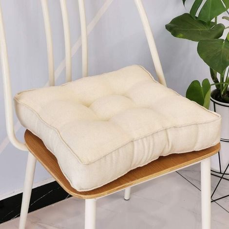 Coussin de chaise carré rembourré en imitation lin, doux et solide, idéal pour une assise confortable, idéal pour le bureau, la maison ou la voiture, 50,8 x 50,8 cm, beige et blanc (1/4)