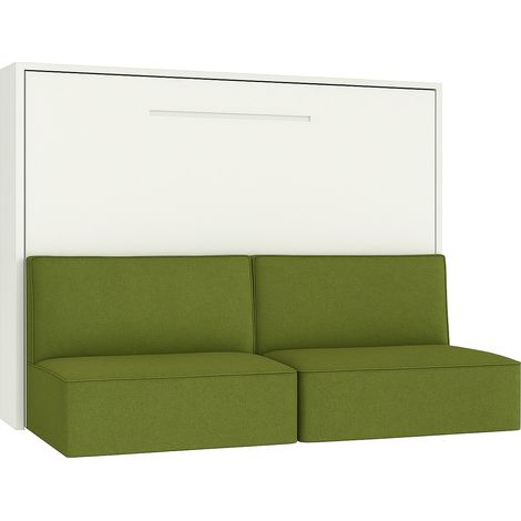 Lit escamotable horizontal avec banquette & coffres LOGIA Vert pistache-160x200-Canapé Vert pistache-Structure Blanche (1/5)